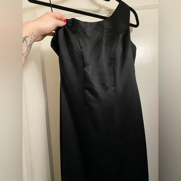 Vintage y2k Black Satin Mermaid Fishtail Evening Gown Prom Dress barbiecore noir - Picture 15 of 17